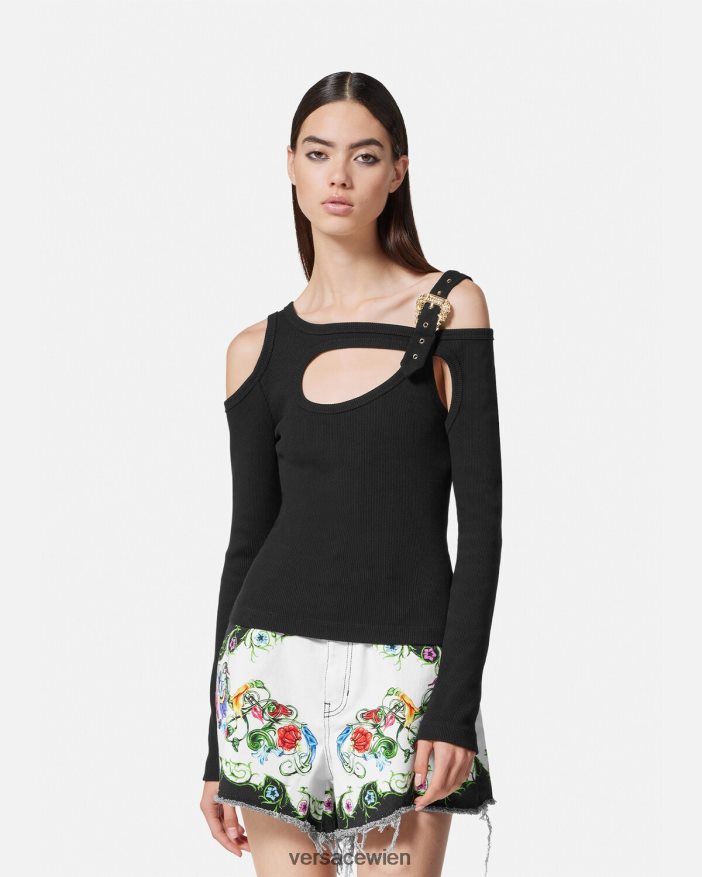 Schwarz Oberteil mit barockem Schnallenausschnitt Versace Frauen Kleidung 8N4XJD2147