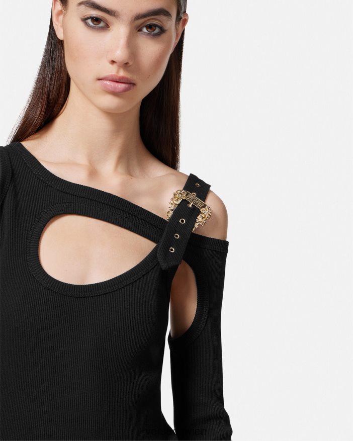Schwarz Oberteil mit barockem Schnallenausschnitt Versace Frauen Kleidung 8N4XJD2147