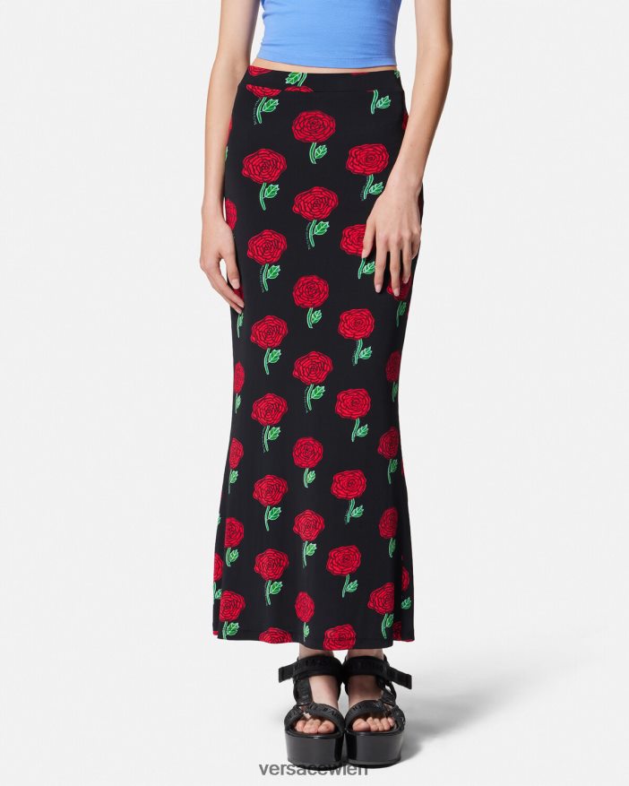 Schwarz Rosen Midirock Versace Frauen Kleidung 8N4XJD2180