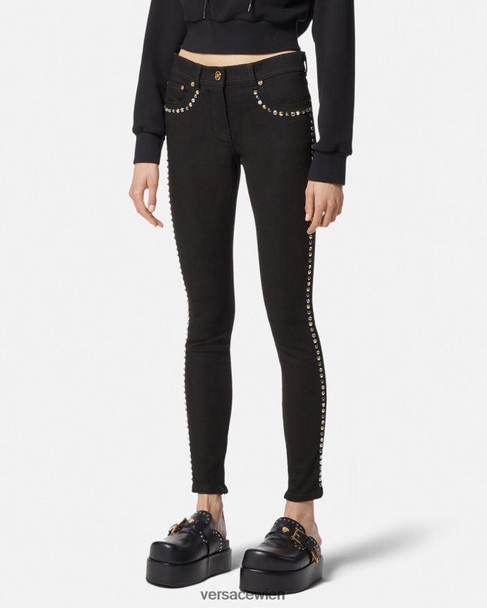 Schwarz Röhrenjeans mit Medusa-Nieten Versace Frauen Kleidung 8N4XJD214