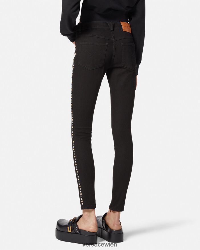 Schwarz Röhrenjeans mit Medusa-Nieten Versace Frauen Kleidung 8N4XJD214