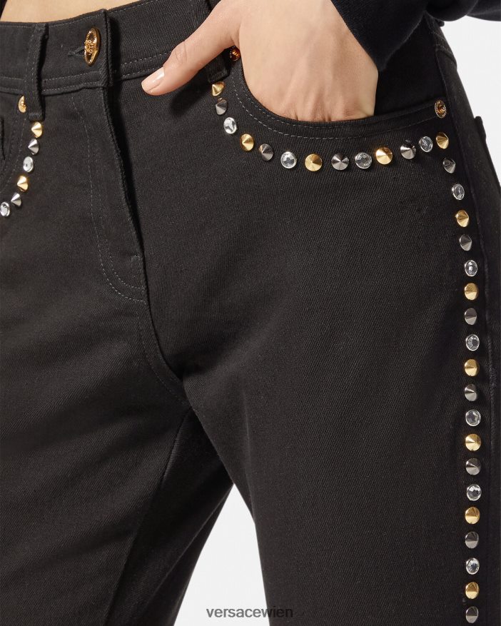 Schwarz Röhrenjeans mit Medusa-Nieten Versace Frauen Kleidung 8N4XJD214