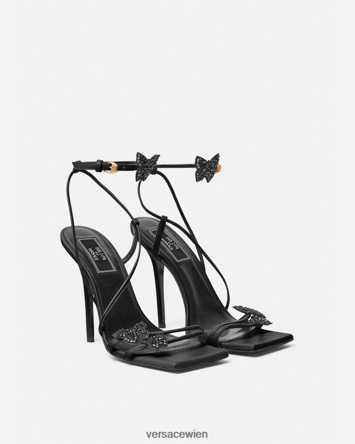 Schwarz Sandalen aus Satin mit Kristallschmetterlingen Versace Frauen Schuh 8N4XJD436