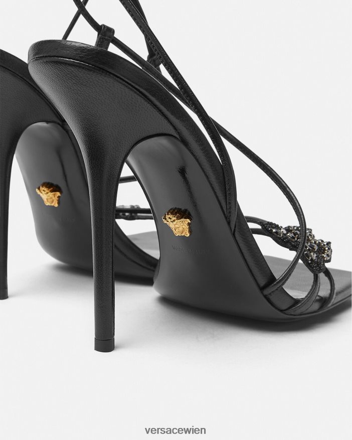 Schwarz Sandalen aus Satin mit Kristallschmetterlingen Versace Frauen Schuh 8N4XJD436