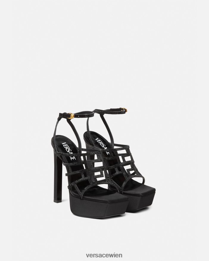 Schwarz Sandalen mit Greca-Maze-Kristallen Versace Frauen Schuh 8N4XJD467