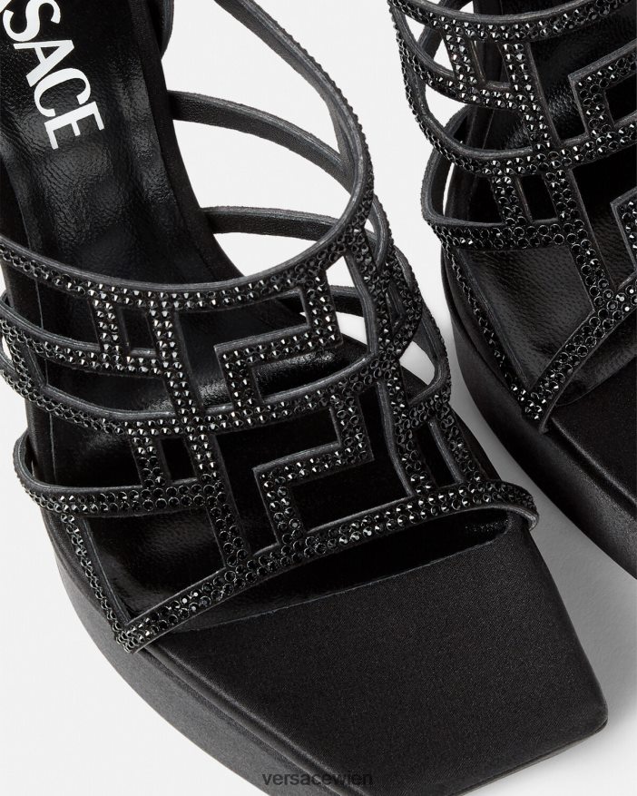 Schwarz Sandalen mit Greca-Maze-Kristallen Versace Frauen Schuh 8N4XJD467