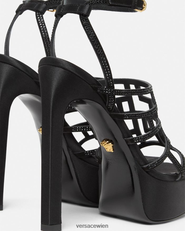 Schwarz Sandalen mit Greca-Maze-Kristallen Versace Frauen Schuh 8N4XJD467