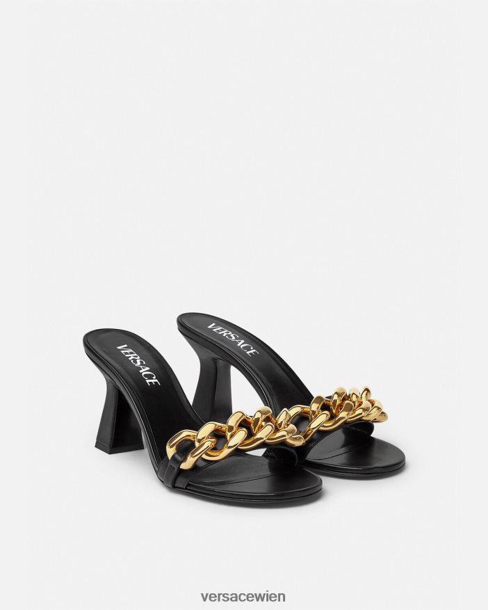 Schwarz Sandalen mit mittelhohem Absatz und Kette Versace Frauen Schuh 8N4XJD461