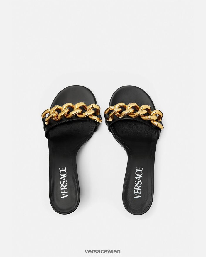 Schwarz Sandalen mit mittelhohem Absatz und Kette Versace Frauen Schuh 8N4XJD461