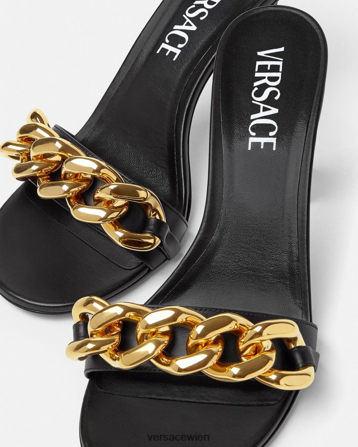 Schwarz Sandalen mit mittelhohem Absatz und Kette Versace Frauen Schuh 8N4XJD461