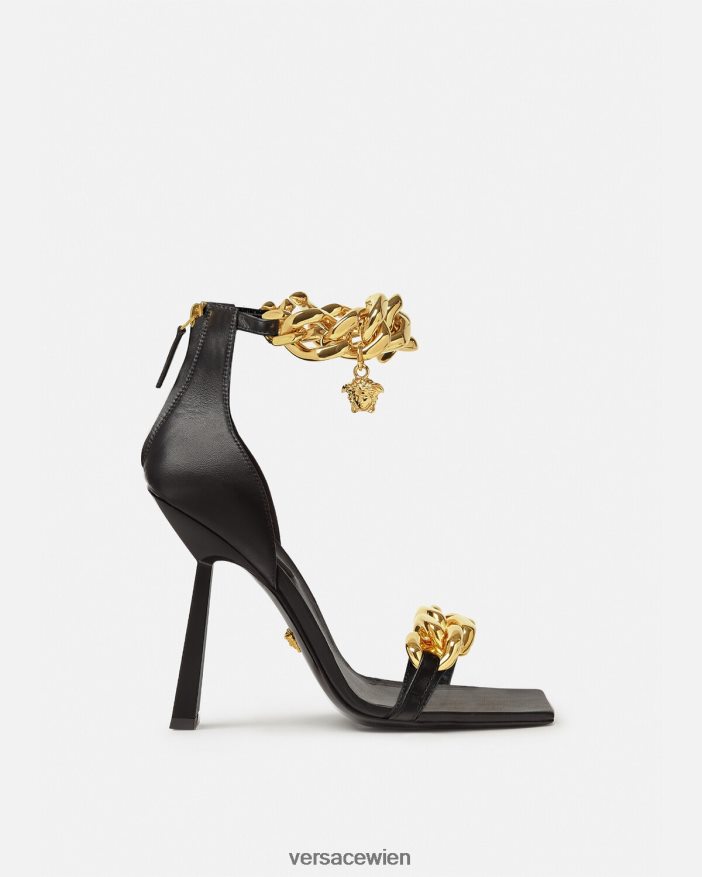 Schwarz Sandaletten mit Medusa-Kette und hohem Absatz Versace Frauen Schuh 8N4XJD445