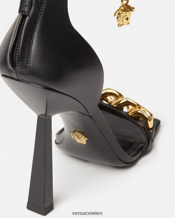 Schwarz Sandaletten mit Medusa-Kette und hohem Absatz Versace Frauen Schuh 8N4XJD445