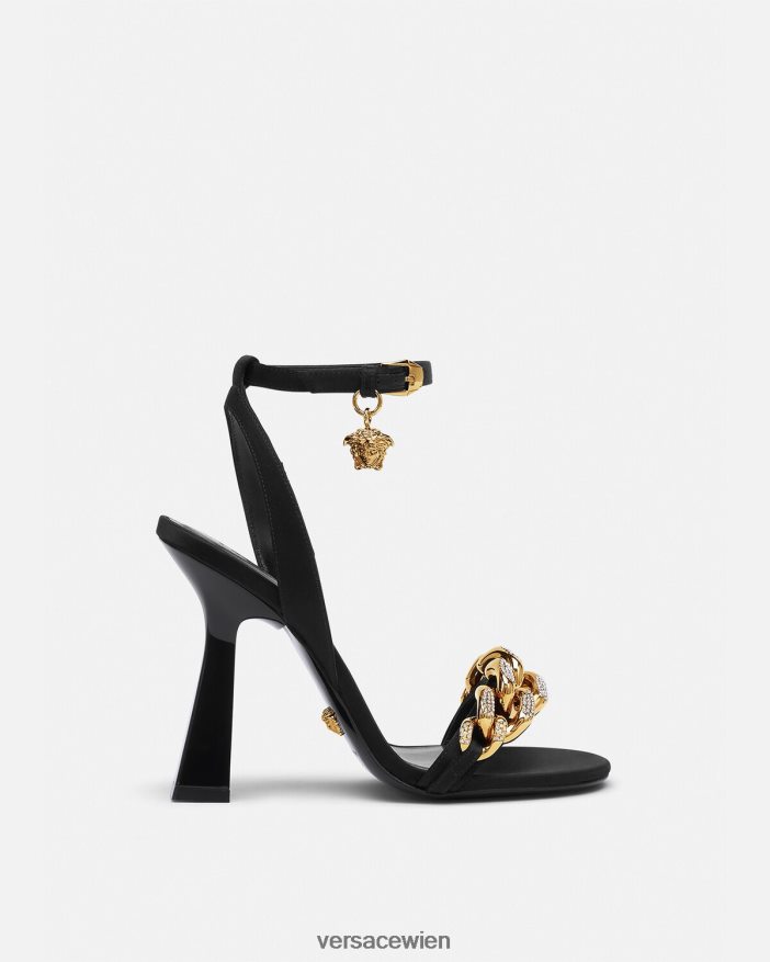 Schwarz Sandaletten mit Medusa-Kette und hohem Absatz Versace Frauen Schuh 8N4XJD463