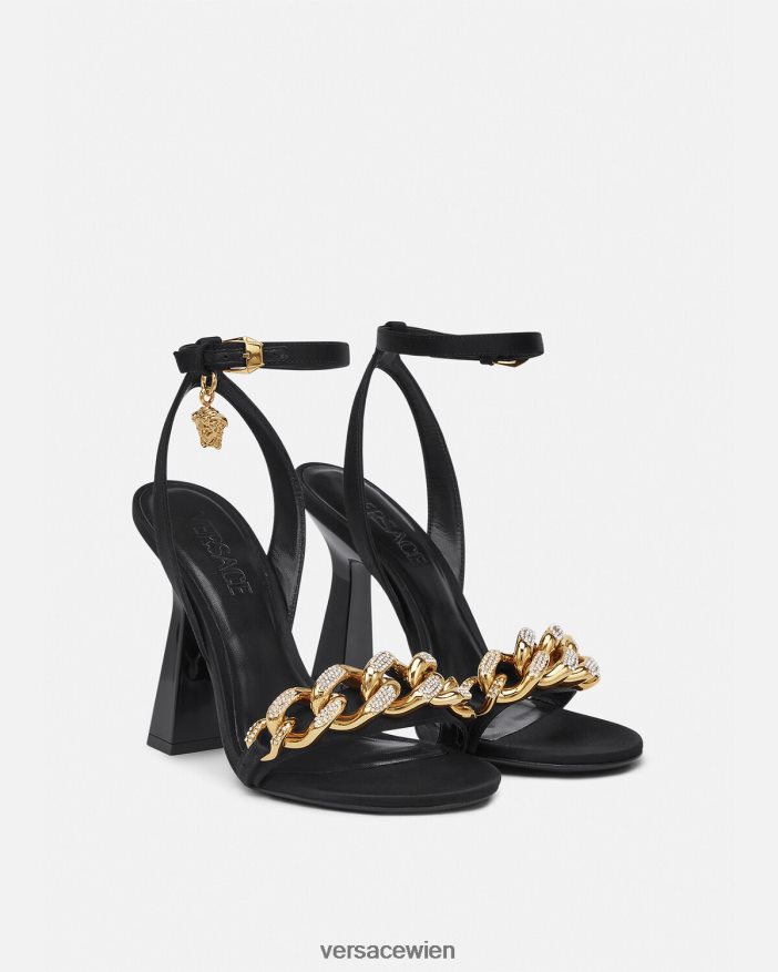 Schwarz Sandaletten mit Medusa-Kette und hohem Absatz Versace Frauen Schuh 8N4XJD463