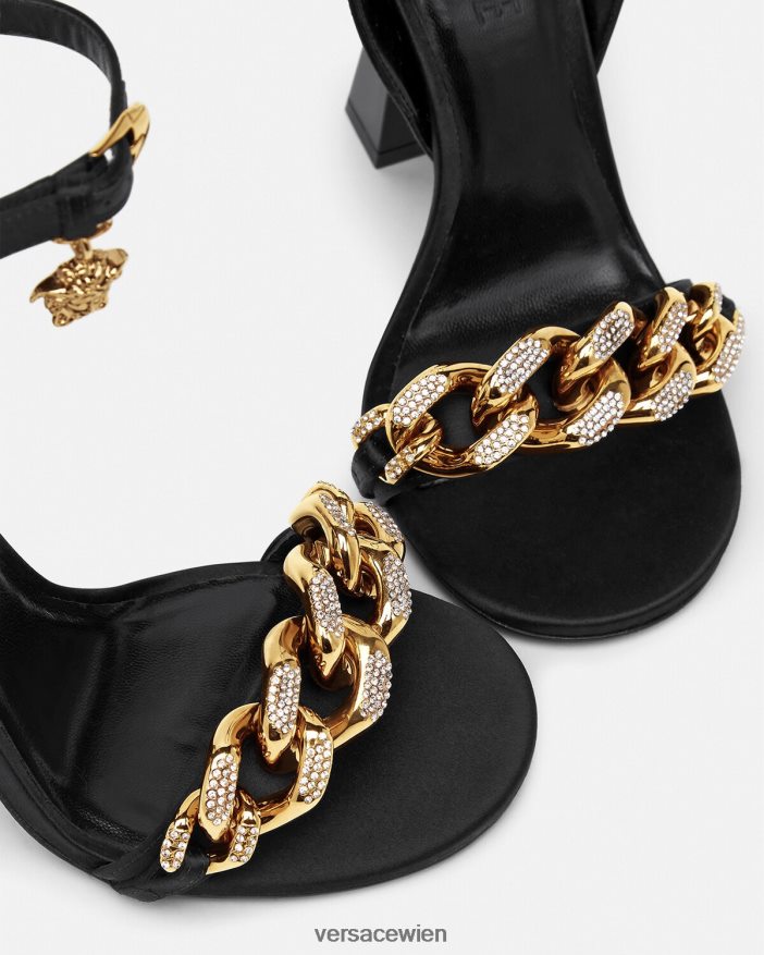 Schwarz Sandaletten mit Medusa-Kette und hohem Absatz Versace Frauen Schuh 8N4XJD463