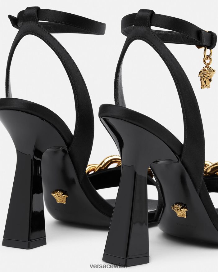 Schwarz Sandaletten mit Medusa-Kette und hohem Absatz Versace Frauen Schuh 8N4XJD463
