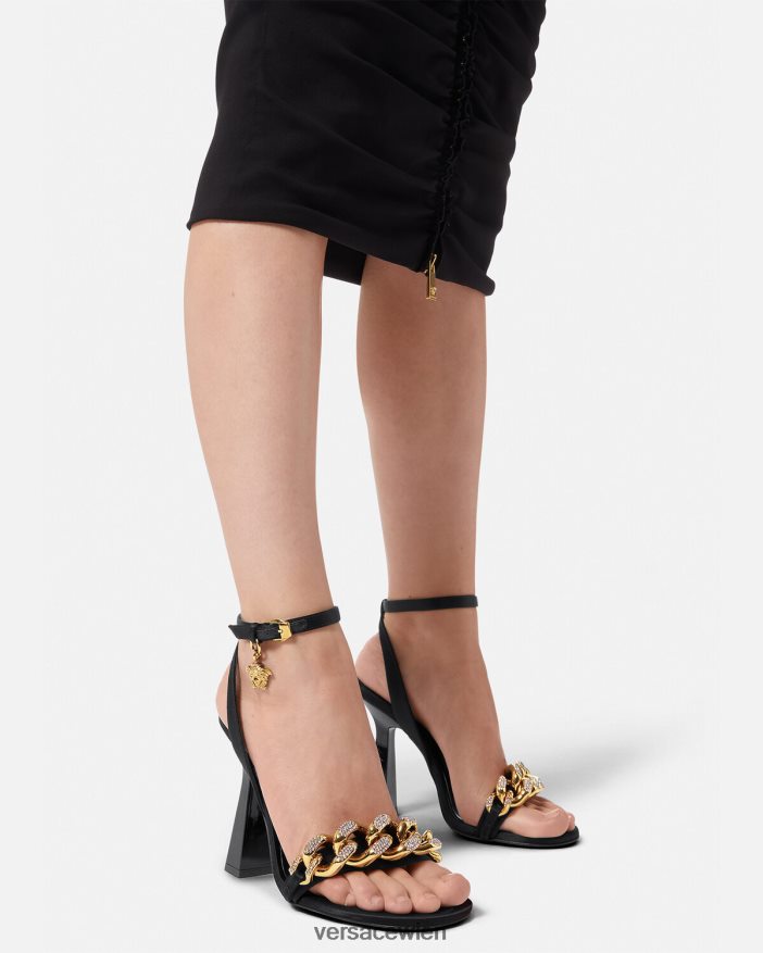 Schwarz Sandaletten mit Medusa-Kette und hohem Absatz Versace Frauen Schuh 8N4XJD463