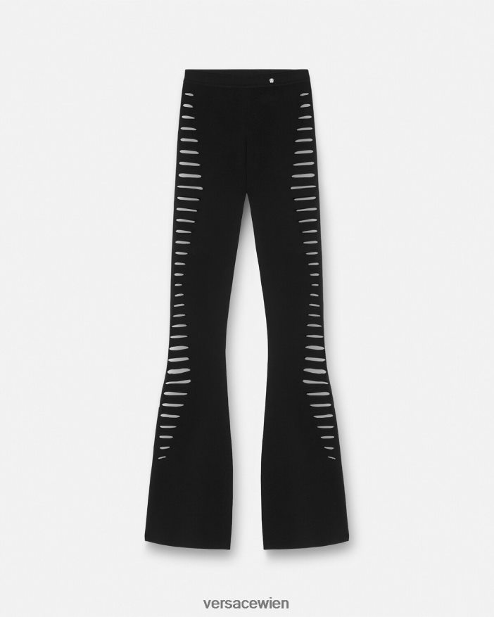 Schwarz Schlaghose aus geschlitztem Strick Versace Frauen Kleidung 8N4XJD208