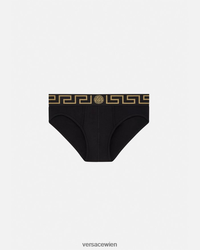 Schwarz Slip mit Greca-Bordüre Versace Männer Unterwäsche und Strandbekleidung 8N4XJD1785