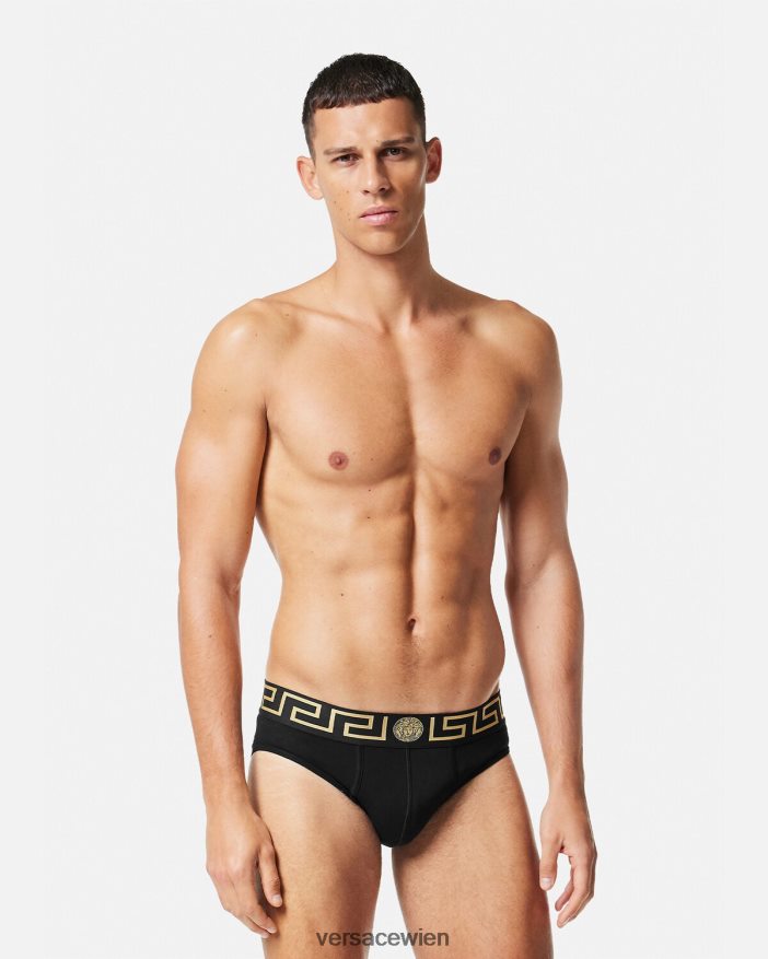 Schwarz Slip mit Greca-Bordüre Versace Männer Unterwäsche und Strandbekleidung 8N4XJD1785