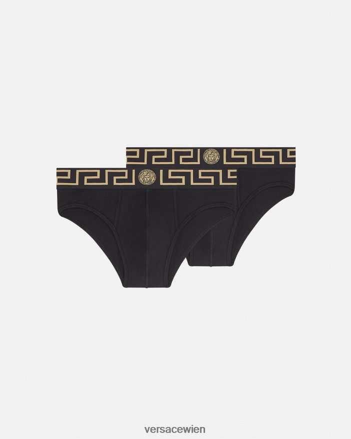 Schwarz Slips mit Greca-Bordüre im 2er-Pack Versace Männer Unterwäsche und Strandbekleidung 8N4XJD1782