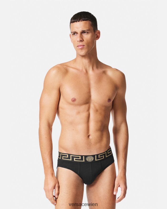 Schwarz Slips mit Greca-Bordüre im 2er-Pack Versace Männer Unterwäsche und Strandbekleidung 8N4XJD1782