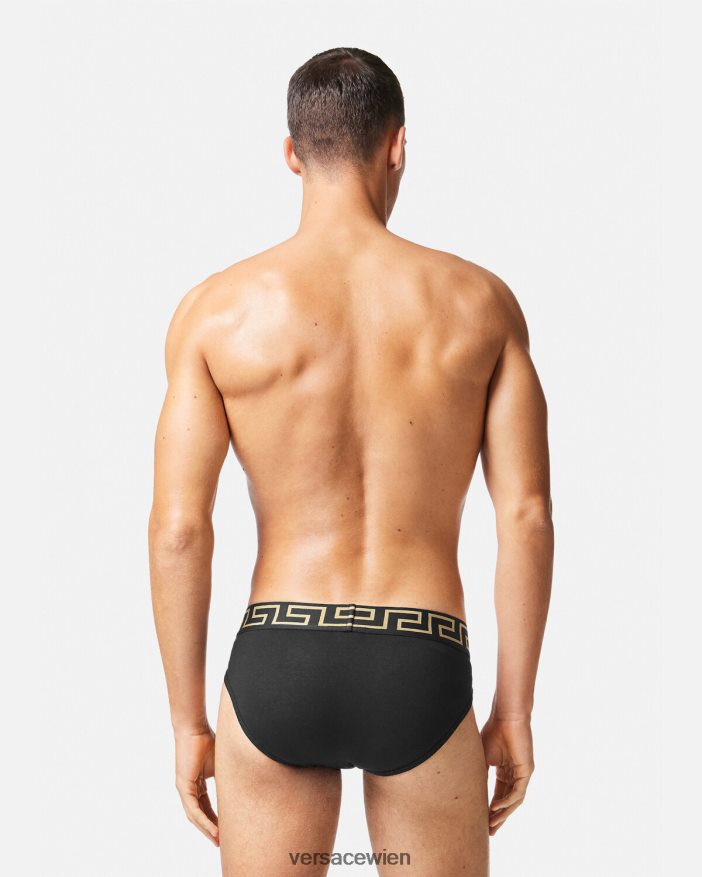 Schwarz Slips mit Greca-Bordüre im 2er-Pack Versace Männer Unterwäsche und Strandbekleidung 8N4XJD1782