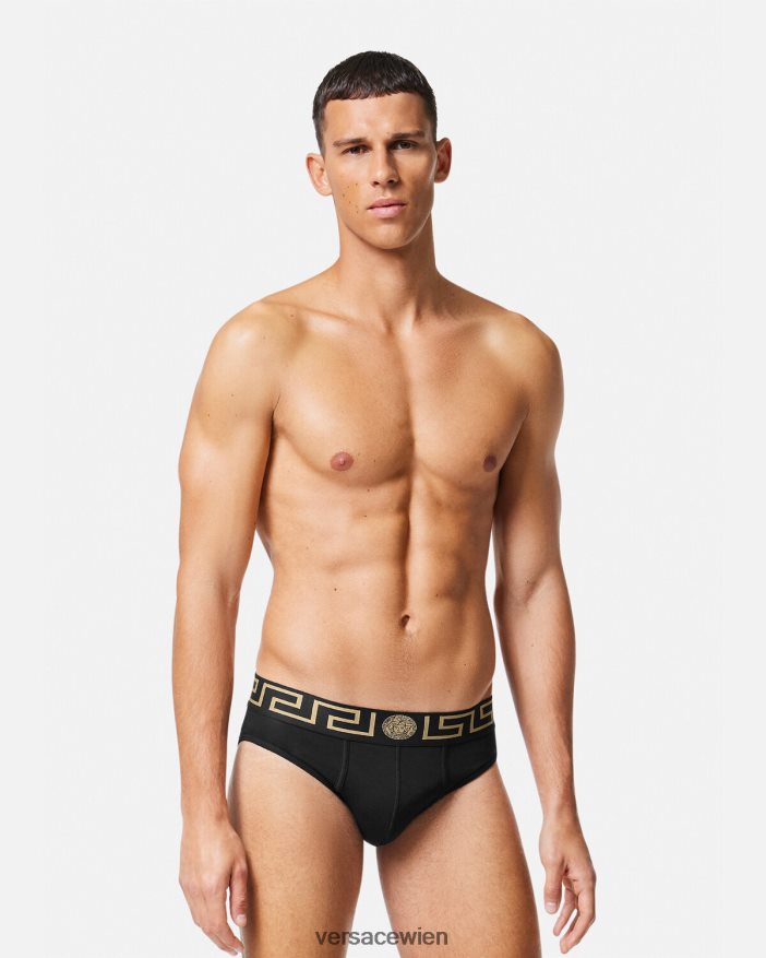 Schwarz Slips mit Greca-Bordüre im 3er-Pack Versace Männer Unterwäsche und Strandbekleidung 8N4XJD1778