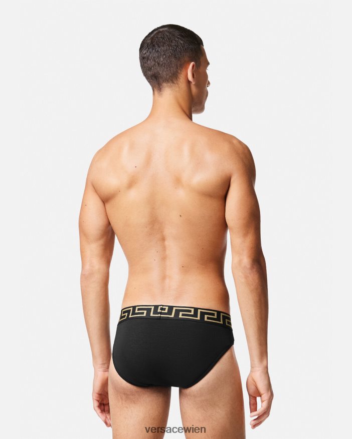 Schwarz Slips mit Greca-Bordüre im 3er-Pack Versace Männer Unterwäsche und Strandbekleidung 8N4XJD1778