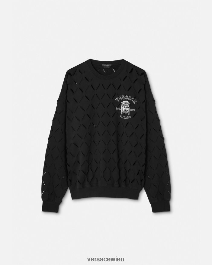 Schwarz Sweatshirt mit aufgeschlitztem La-Maschera-Logo Versace Männer Kleidung 8N4XJD1422