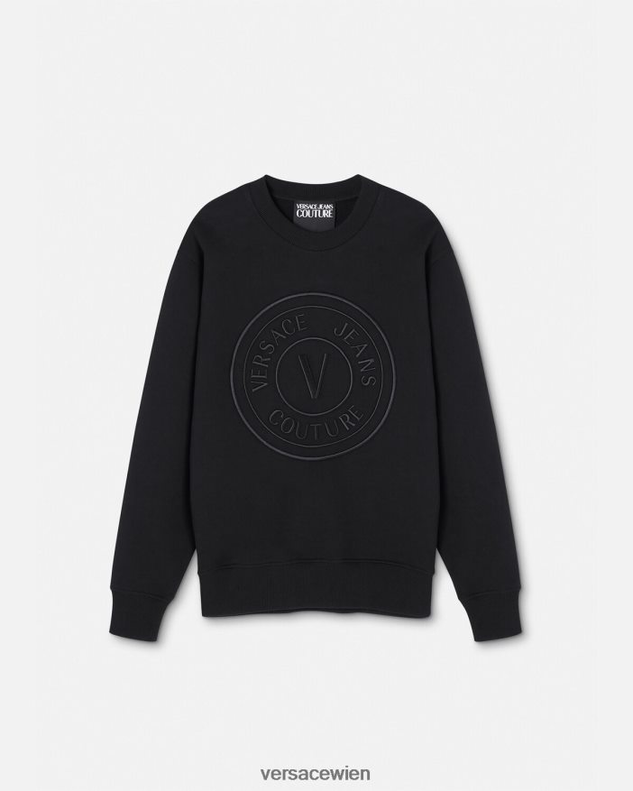 Schwarz Sweatshirt mit aufgesticktem V-Emblem Versace Männer Kleidung 8N4XJD2412