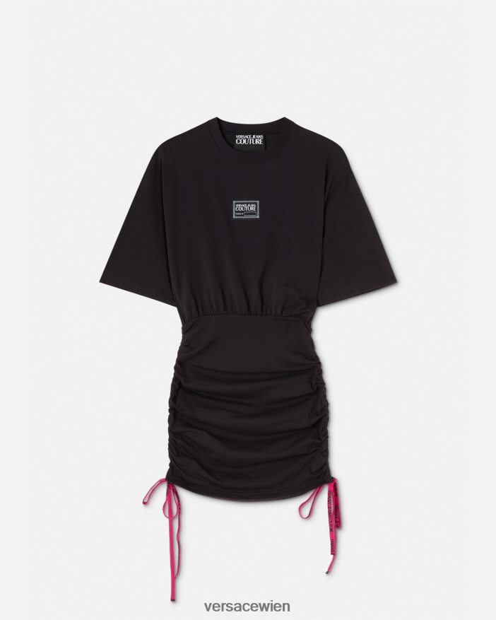 Schwarz T-Shirt-Kleid mit Logo und Stücknummer Versace Frauen Kleidung 8N4XJD2192