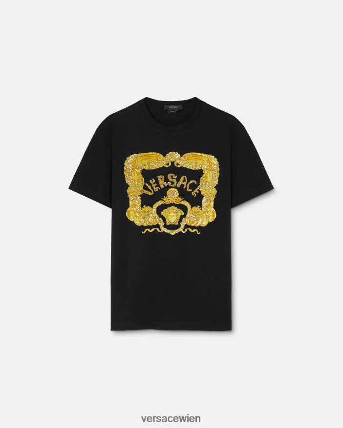 Schwarz T-Shirt im Barockstil mit Muschelstickerei Versace Männer Kleidung 8N4XJD1363