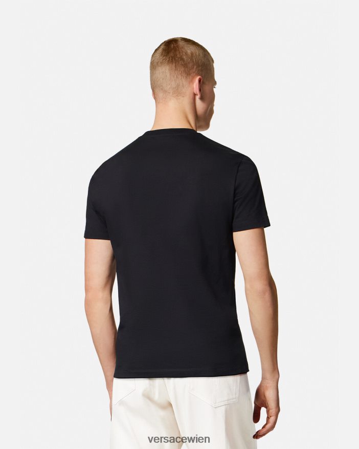 Schwarz T-Shirt im Barockstil mit Muschelstickerei Versace Männer Kleidung 8N4XJD1363