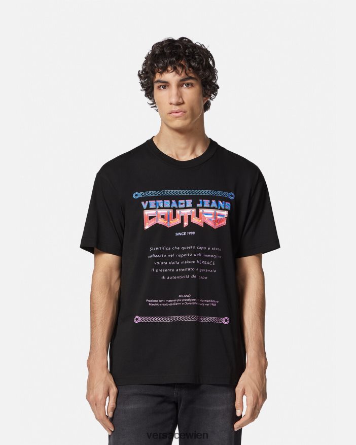 Schwarz T-Shirt mit Garantie-Logo Versace Männer Kleidung 8N4XJD2368