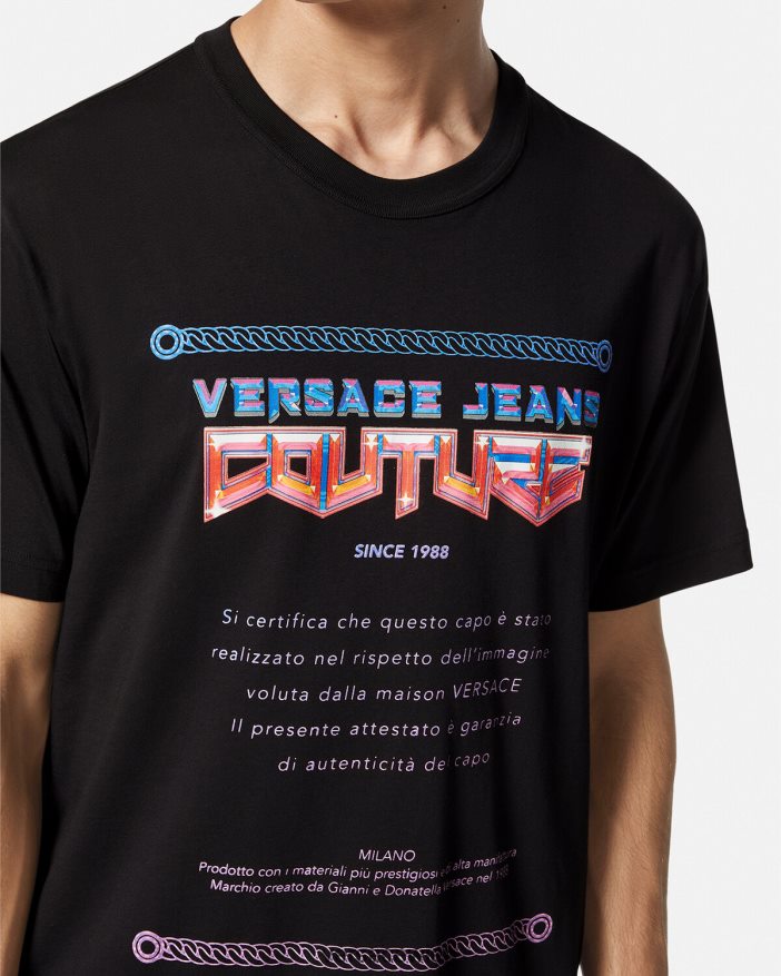 Schwarz T-Shirt mit Garantie-Logo Versace Männer Kleidung 8N4XJD2368