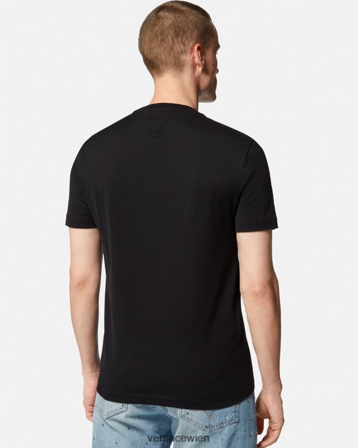 Schwarz T-Shirt mit Kristall-College-Logo Versace Männer Kleidung 8N4XJD1406
