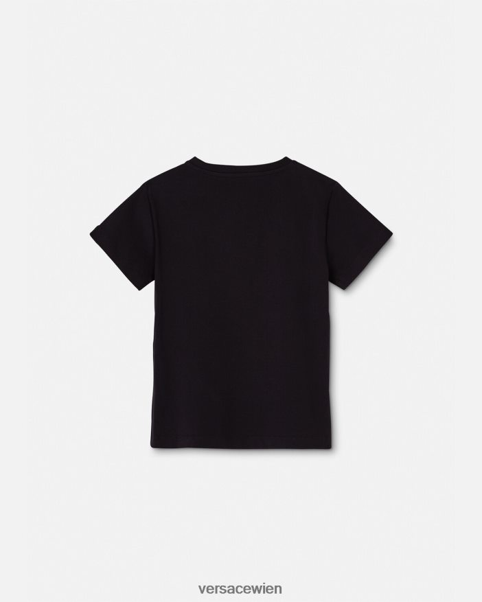 Schwarz T-Shirt mit Kristalllogo Versace Kinder Kleidung 8N4XJD2021