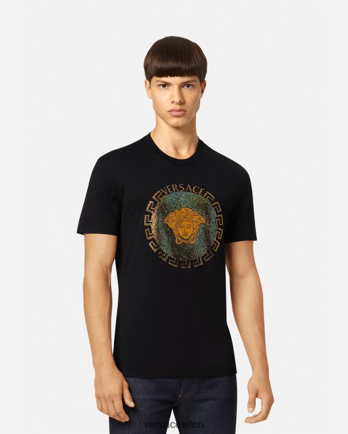 Schwarz T-Shirt mit Medusa-Kristall Versace Männer Kleidung 8N4XJD1374