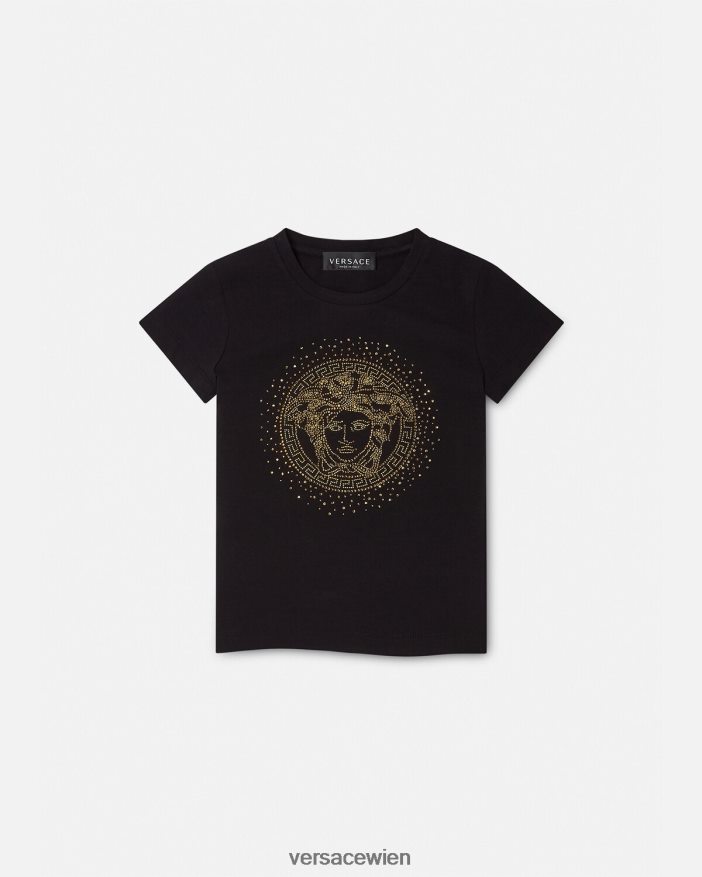 Schwarz T-Shirt mit Medusa und Nieten Versace Kinder Kleidung 8N4XJD2025