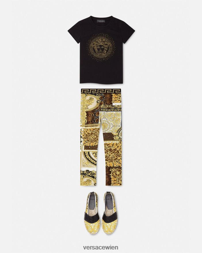 Schwarz T-Shirt mit Medusa und Nieten Versace Kinder Kleidung 8N4XJD2025