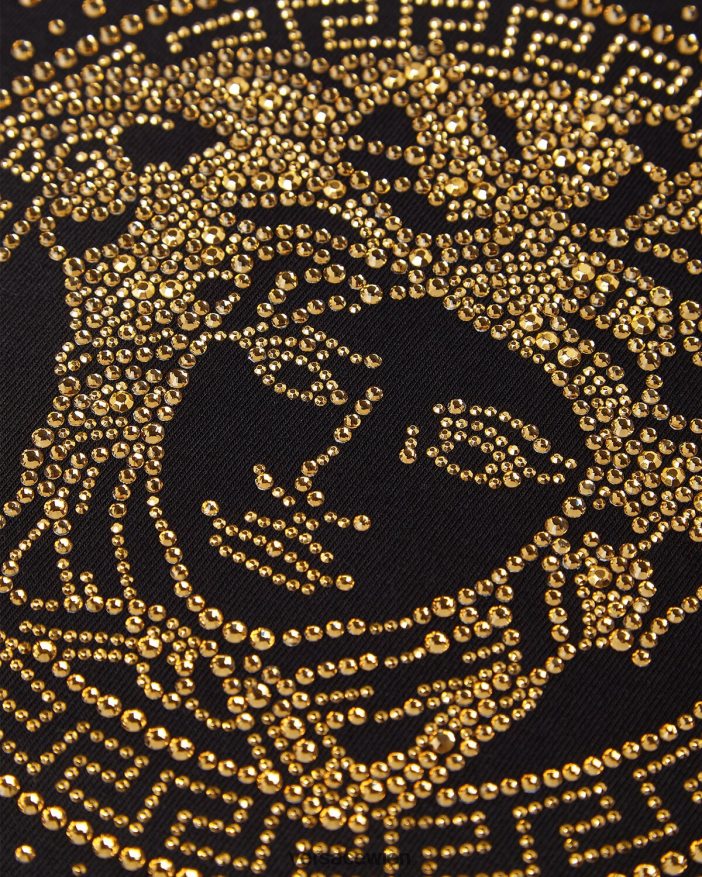 Schwarz T-Shirt mit Medusa und Nieten Versace Kinder Kleidung 8N4XJD2025
