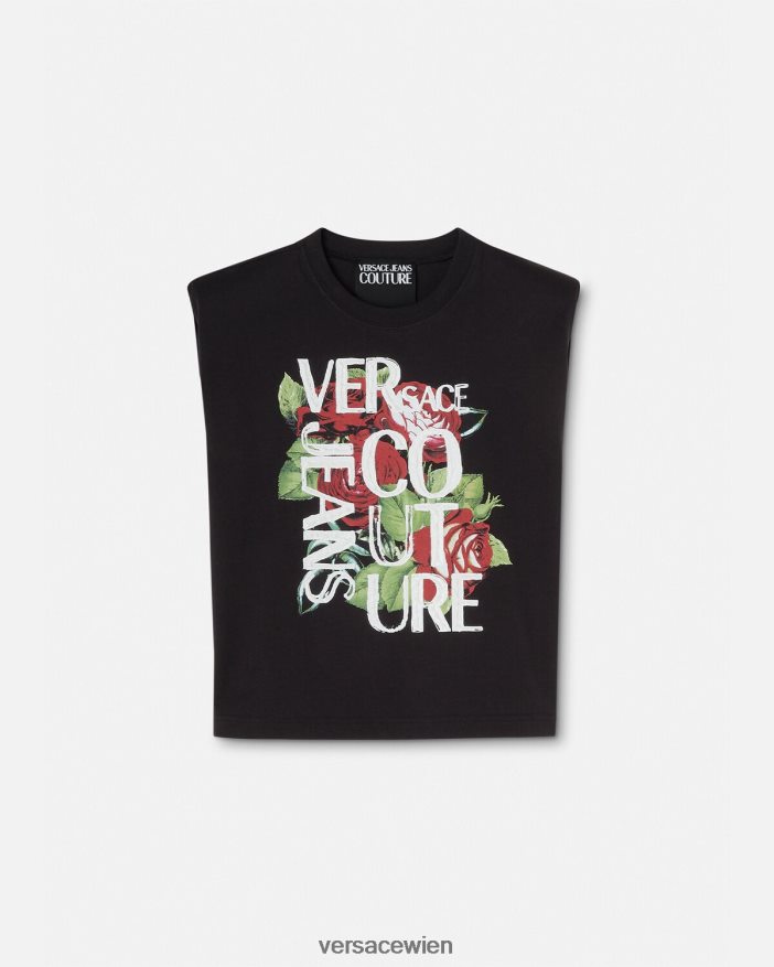Schwarz T-Shirt mit Rosen-Logo Versace Frauen Kleidung 8N4XJD2174
