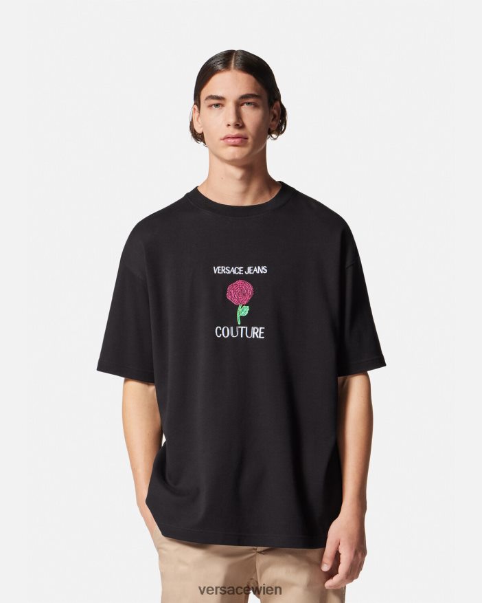 Schwarz T-Shirt mit Rosen-Logo Versace Männer Kleidung 8N4XJD2372