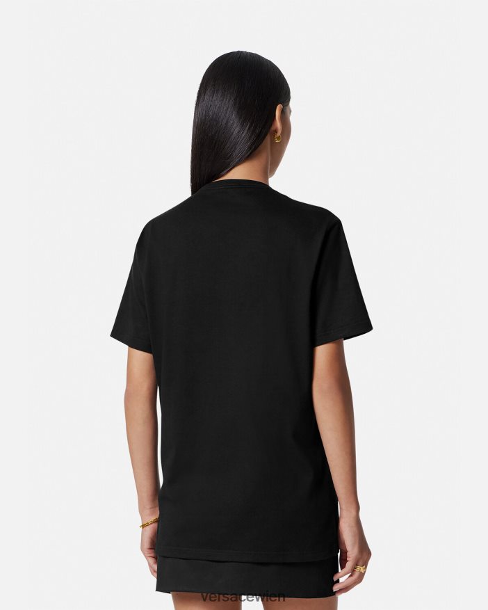 Schwarz T-Shirt mit aufgesticktem Logo Versace Frauen Kleidung 8N4XJD137