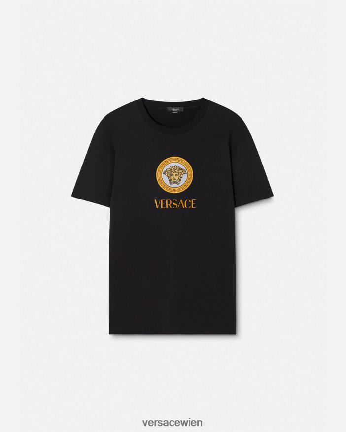 Schwarz T-Shirt mit aufgesticktem Medusa-Logo Versace Männer Kleidung 8N4XJD1399