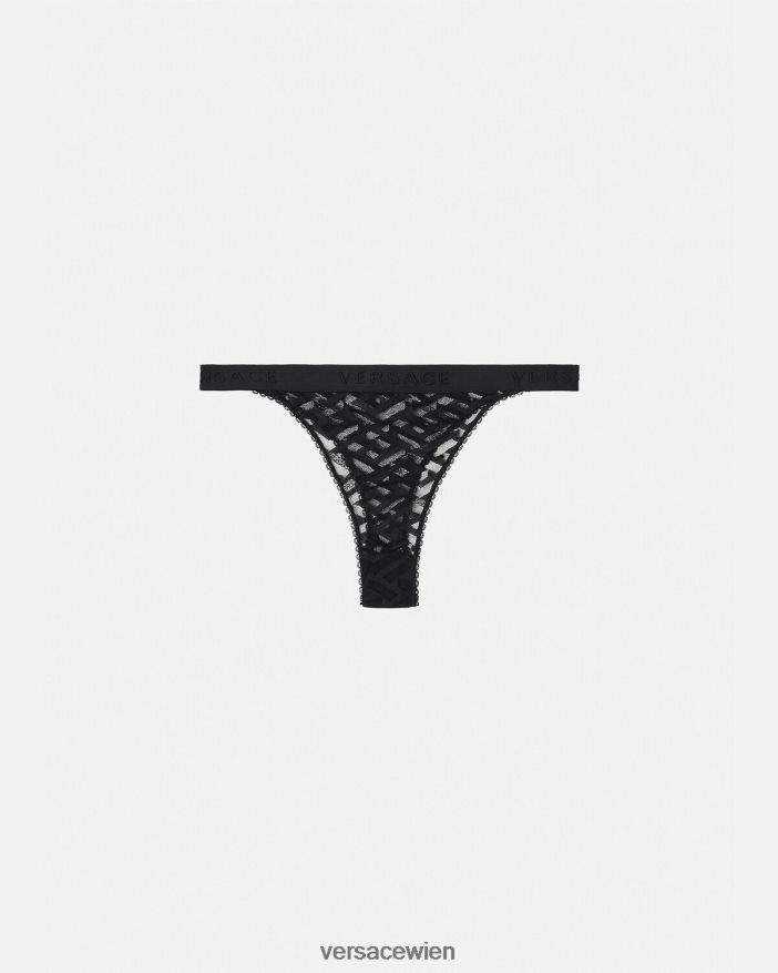 Schwarz Tanga aus La Greca-Tüll Versace Frauen Unterwäsche und Strandbekleidung 8N4XJD1074