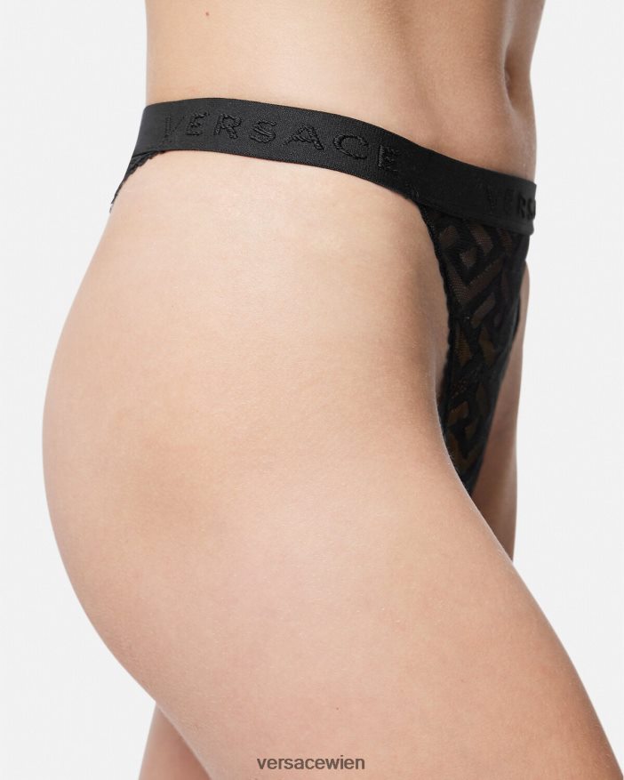 Schwarz Tanga aus La Greca-Tüll Versace Frauen Unterwäsche und Strandbekleidung 8N4XJD1074