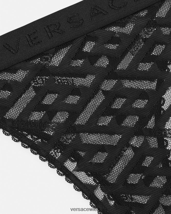 Schwarz Tanga aus La Greca-Tüll Versace Frauen Unterwäsche und Strandbekleidung 8N4XJD1074