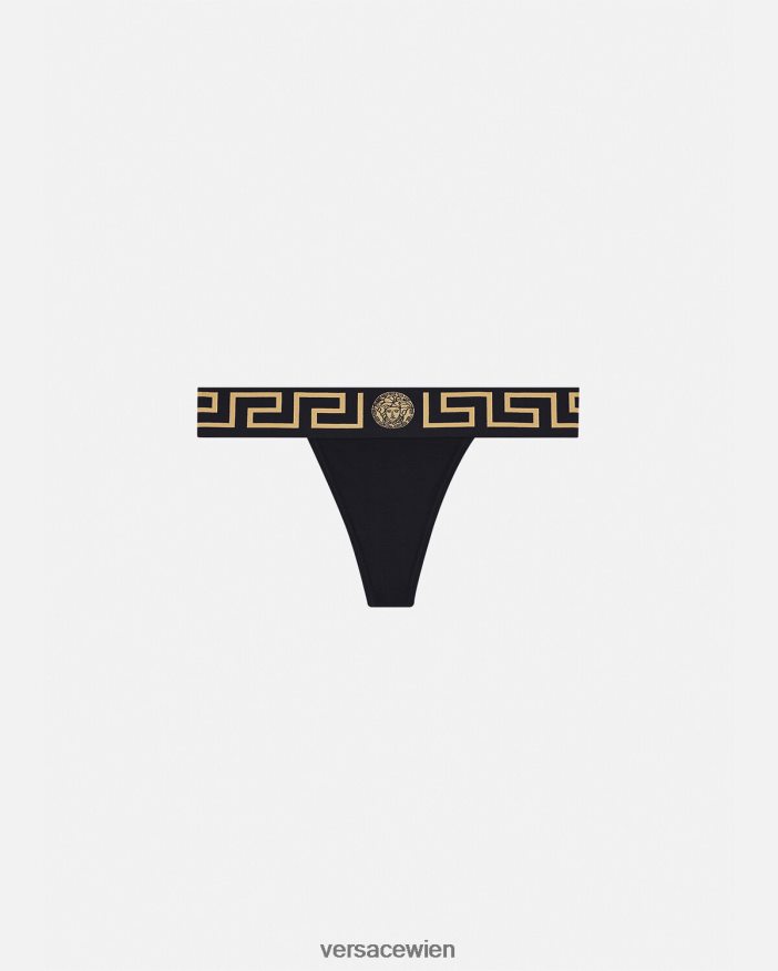 Schwarz Tanga mit Greca-Bordüre Versace Frauen Unterwäsche und Strandbekleidung 8N4XJD1051
